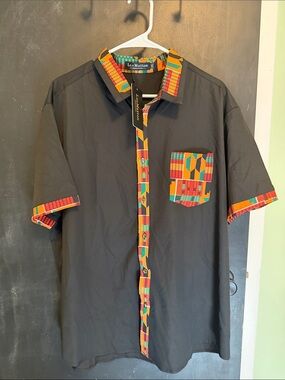 LucMatton Mens African Kente Print Shirt Black XXL NWT